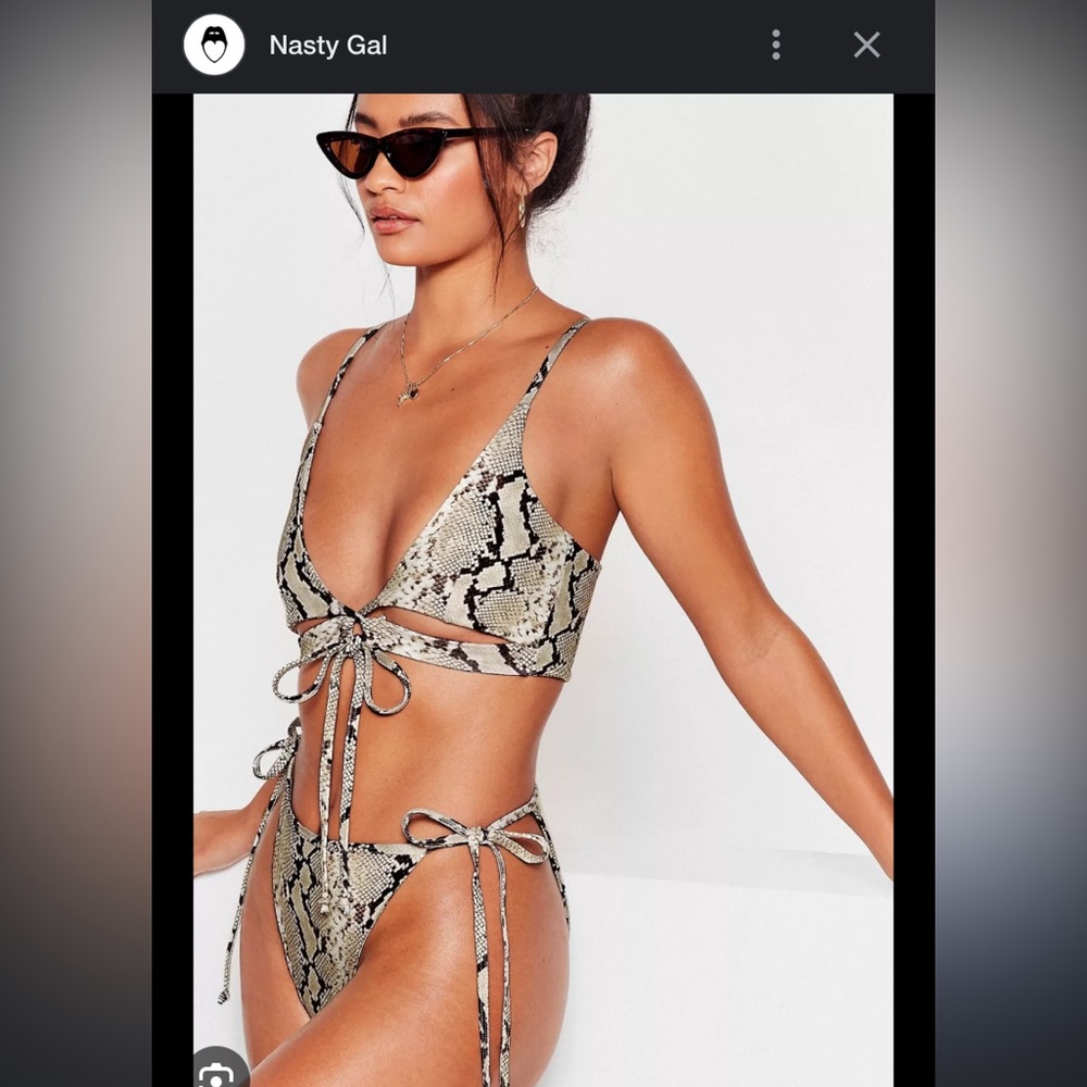 zebra tie detail cut out bikini set nastygal